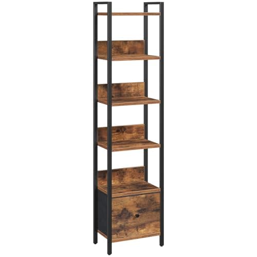 Image of MAHANCRIS Bookshelf, 6-Tier Bookcase with Removable Drawer, Freestanding Book Shelf for Small Space, Storage Shelf Organizer, for Living Room, Bedroom, Study, Kitchen, Rustic Brown ABKHR66101