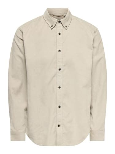 Image of ONLY & SONS Men's Onsmichael 18w Reg Cord Stretch Shirt Long Sleeve Shirt, Silver Lining, M EU