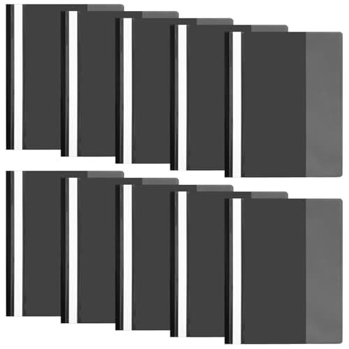 Image of 20 PCS A4 Project Folder, Plastic Display Folders Presentation Folders with Transparent Cover and 2 Prongs Document Folders for Office School A4 Report Document File Organiser Holder (Black)