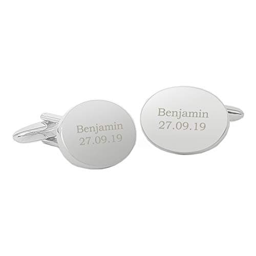 Image of Custom Personalised Oval Cufflinks with Presentation Box. Laser Engraved. Birthdays, Weddings, Anniversary.