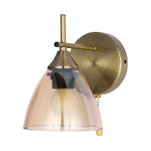 Image of TEKLED myHome Modern Cone Glass Wall Light | E27 with Pull Down Switch | for Bedrooms Living Rooms Hallways Study Rooms Cafes Bars Restaurants | Antique Brass - Amber (Bulb not Included)