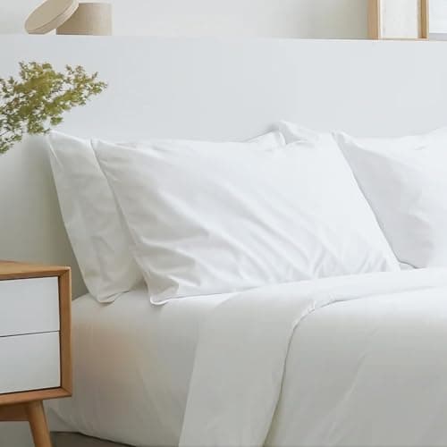 Image of Certified Egyptian Cotton Rich, 400 TC Flat Sheet King Size - Silky-Soft Luxury Sateen Sheets - Wrinkle-Resistant, Skin Friendly & Breathable - 2” Hemstitched Flat Sheets - White