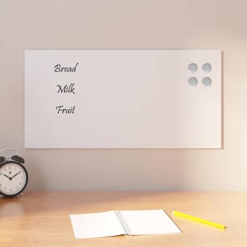 Image of Magnetic Board Wall Mounted White 60 x 30 cm Tempered Glass Magnetic Writeable Dry Wipe with 4 Strong Magnets for Office, School, Home