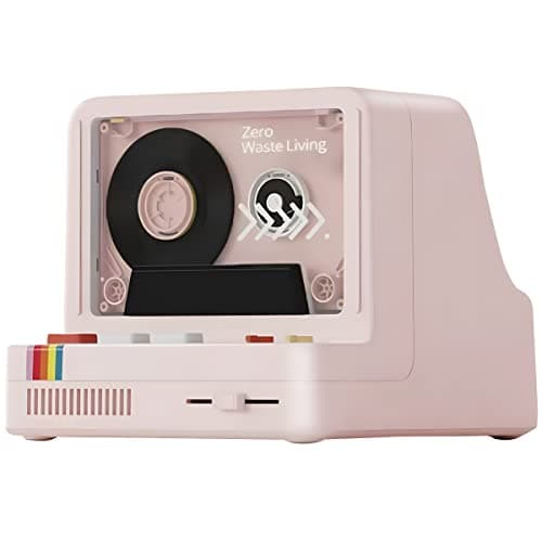 Image of Fsjun X20 Retro Bluetooth Speaker with Vinyl Record Look, Hi-Fi Stereo Sound, 5 Light Modes, Scent Pad Slot, BT 5.0/AUX/TF Card Support, Vintage Home Music Player, 4 Stickers Included (Pink)