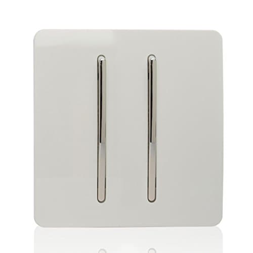 Image of Trendi 2 Gang 2 Way 240V Screwless Raised Front Plate Plastic Artistic Modern Glossy 10 Amp Chrome Rocker Single Electrical Wall Light Switch Ice White - ART-SS4WH