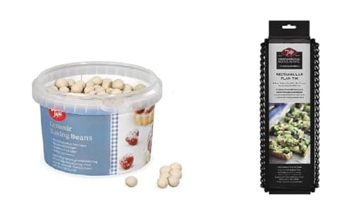Image of Tala Ceramic Baking Beans - Reusable Heat Resistant Blind Weights - Oven Beads for Pies, Tarts, and Pastry Crusts - Baking Accessories - Approx. 700g + Tala Performance 35.5cm x 12.5cm Fluted Tart Tin