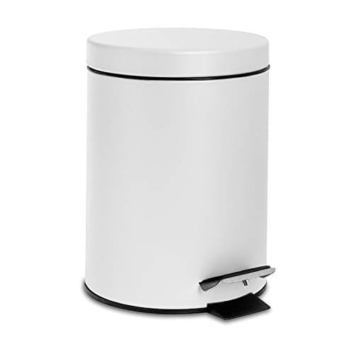 Image of Harbour Housewares 3L Bathroom Bin - Matte White - Round Stainless Steel Pedal Bin Slim Kitchen Rubbish Trash Can Garbage Dustbin with Lid and Inner Liner Bucket