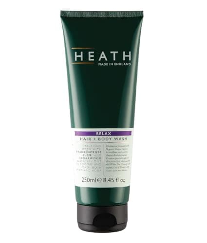 Image of Heath Hair and Body Wash For Men 250ml Relax, Wash With Frankincense Elemi and Cedarwood Essential Oils To Restore, Calm Mind and Body, Gift For Him, Travel Size, Vegan Friendly and Cruelty Free