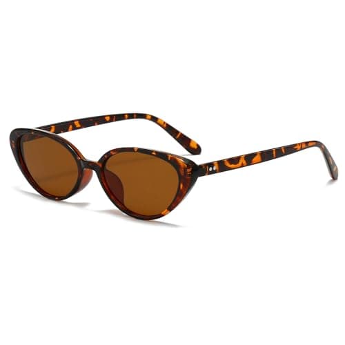 Image of LJCZKA Retro Oval Sunglasses for Women Men 90s Small Oval Cat Eye Sun Glasses Trendy Vintage y2k Cateye Shades Chic Cool Sunnies UV400 Protection (Leopard Brown)