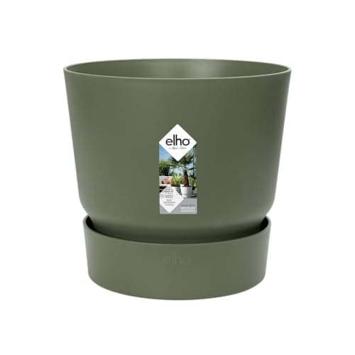 Image of elho Greenville Round 14 - Flower Pot with Integrated Water Reservoir - Indoor & Outdoor - 100% Recycled Plastic - Ø 14.0 x H 13.4 cm - Green/Leaf Green