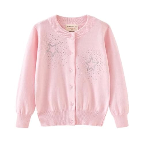 Image of Rolanko Girls Cardigans, Cotton Long Sleeve Button Down Basic Schoolwear, Crew Neck Knit Sweater, Pink, Size: 160,11-12 Years