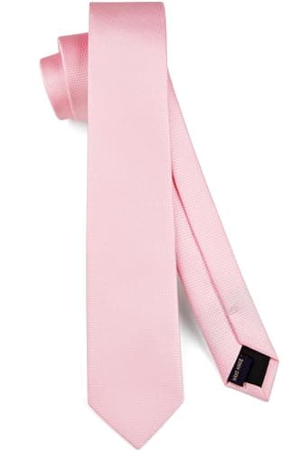 Image of HISDERN Baby Pink Tie for Men Skinny Ties Silk Necktie Solid Slim Formal Neckties for Wedding Party Business(6cm)