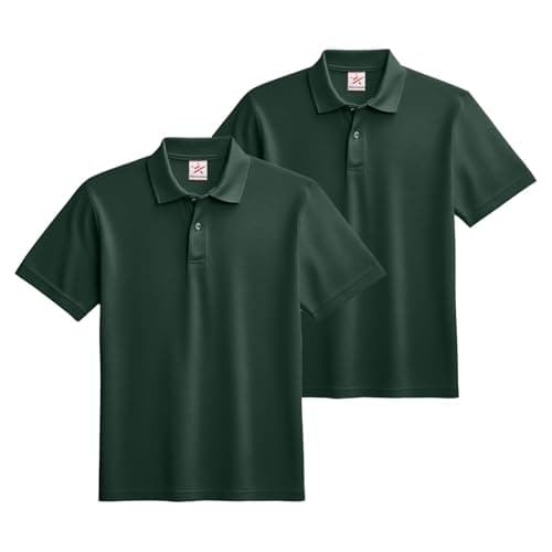Image of Stars and Stripes Men’s 2-Pack Plain Pique Adult Short Sleeve Sports Golf Casual Athletic Workout Polo Shirt(Bottle Green, M)