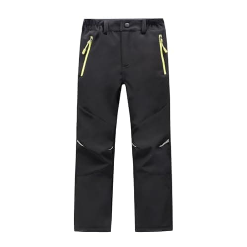 Image of Kids Waterproof Trousers Fleece Lined Boys Girls Children Winter Thermal Softshell Pants for Ski Walking Hiking Snow Outdoor Ski Boys Pants Age 4-12Years Black