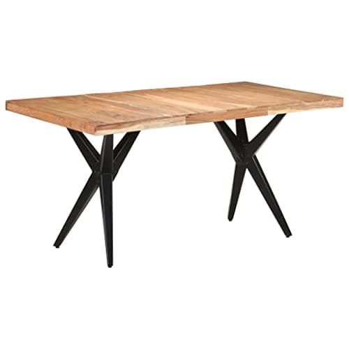 Image of SooIarix Dining Table, 160 x 80 x 76 cm, Solid Acacia Wood with Powder-Coated Steel Legs, Sturdy Small Dining Table for Dining Room and Kitchen, Durable Extendable Dining Room Table