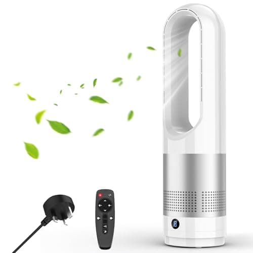Image of Qbiower Bladeless Tower Fan, 56cm Quiet Cooling Fan for Bedroom, 8 Speeds & Sleep Mode, 8H Timer, 80° Oscillation, Remote Control, Safe Standing Fan for Kids, Energy Saving (Silver)