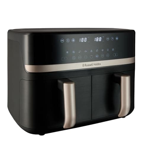 Image of Russell Hobbs Dual Air Fryer 9L Rapid Airfryer [Dual Basket/Zone, Low-Noise, 9 Programs] satisfry (Dishwasher safe drawers, Max 200℃, Oil Free Cooking, Roast, Bake, Grill, Keep warm) 27680