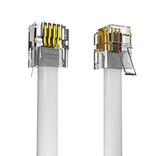 Image of ASNQ High Speed Broadband RJ11 to RJ11 Cable for Landline Telephone, Router, Modem to RJ11 Phone Socket or Microfilter - ADSL Cable 5m with OFC Wires and PVC Cover - Internet DSL Cable - Flat, White