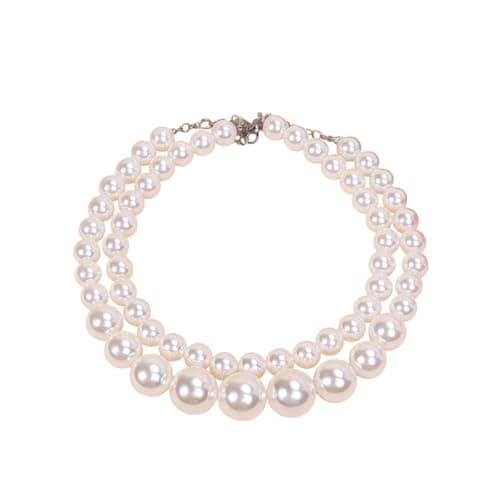 Image of Liiusgelad 2-Pack Pearl Necklace Set for Women, Chunky Big Faux Pearl Choker, Large Layered Fake Pearl Necklaces, White & Pink Pearl Jewelry Accessories for Women