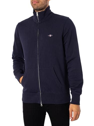 Image of GANT Men's REG Shield Full Zip Sweatshirt, Evening Blue, Standard, Evening Blue, L