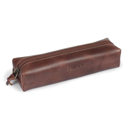 Image of LONDO Genuine Leather Zipper Pen, Pencil & Cosmetic Case - Pouch Stationery Bag