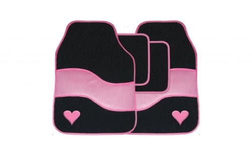 Image of Streetwize SWTP10 Velour Carpet Mat Set with Heart Motif - Pink (4 Pieces)