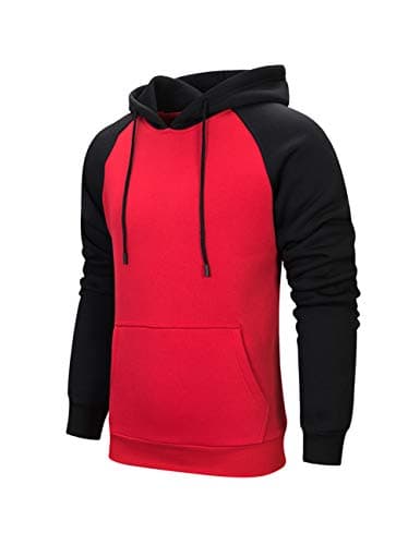 Image of MANLUODANNI Men's Pullover Hoodies Hooded Sweatshirt Patchwork Top Casual Hoody with Kanga Pocket, XXL, Black-red
