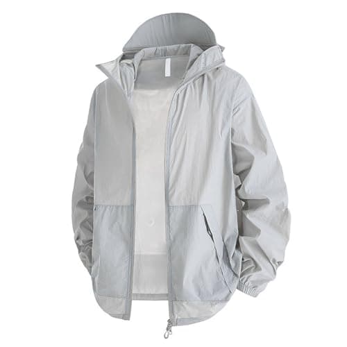 Image of Generisch UV Protection Jacket Women Men Ultralight Breathable Outdoor Summer Jacket with Hood Thin Windbreaker for Hiking Travel Camping Leisure, Light grey, S