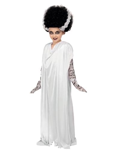 Image of Smiffys Universal Monsters Bride of Frankenstein Costume, Childrens Dress, Bandages & Gloves, Official License Costume with Long Neck Drape & Bandage Gloves perfect for Halloween and Themed Parties