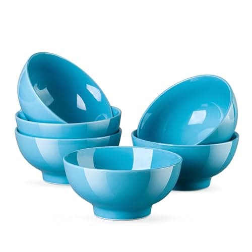 Image of LOVECASA Sweet Series 6-Piece Cereal Bowl Set Porcelain Bowls 15.5 cm 660 ml Round Bowl Dishwasher Safe Navy Blue