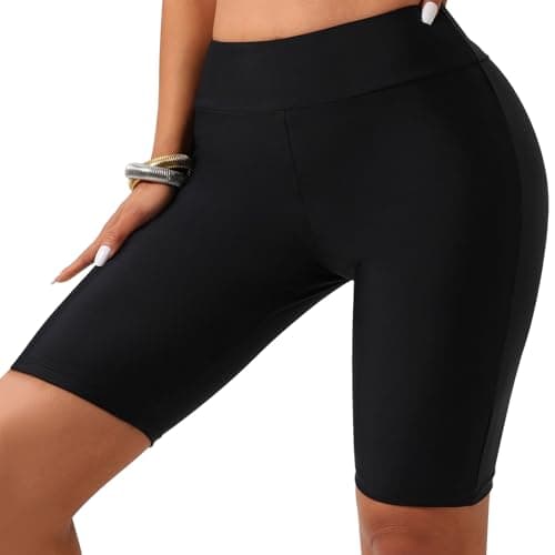 Image of InfiniZer Women’s 5” Long Swim Shorts High Waisted Quick Dry Swimsuit Bottoms Tummy Control Beach Board Shorts with Liner for Women, Black Size (UK, Alpha, XL, Regular, Regular, Black)