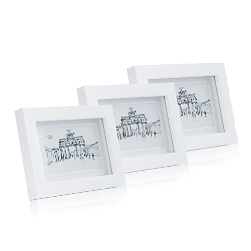 Image of Casa Chic Picture Frames, 14 x 9 cm White Photo Frame, Standing/Wall Mounted Photo Frames For Home, Vertical/Horizontal Display, Real Glass & Wood, Passepartout Poster Frame, Picture Frame (3 Pack)