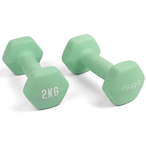 Image of MYGA Hex Dumbbells - Pair of Neoprene & Cast Iron Hexagonal Dumbbell Hand Weights for Women and Men at Home & Gym - Weight: 2 kg