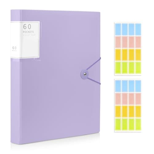 Image of MYHOGOOD A4 Display Folder, 60 Pockets Display Book Folders with Plastic Sleeves & Safety Rope, Presentation Folder for Documents, School, Office & Business Project Use (Light Purple)