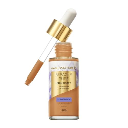 Image of Max Factor Miracle Pure Skin Reset Serum Foundation 80-85 Medium, 2-in-1 Serum Formula, Healthy Looking Skin, Medium Coverage, Satin Matte Finish, 2% Niacinamide, Dermatologically Tested