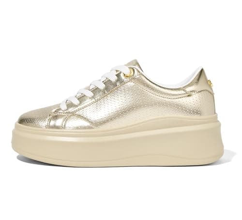 Image of LUCKY STEP Women's Platform Fashion Sneakers Faux Leather Classic Tennis Shoes Low Top Casual Walking Shoes (Gold, 6US-36EU-3UK)