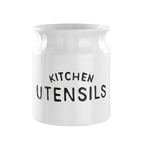 Image of Karisky Kitchen Utensil Holder, Large Farmhouse Utensil Holder for Countertop, Decorative Ceramic Cooking Utensil Crock Holder for Kitchen Counter, 14 x 16 cm, White