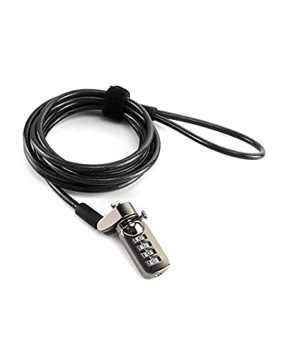 Image of QWORK® Laptop Lock with T-Bar Locking Mechanism 4 Digit Password Protection and 2m High Hardness Cut-Resistant Steel Cable, Protect Your PC/Laptop and Projectors