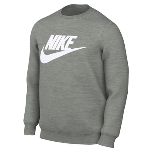 Image of Nike Men's Sweatshirt Crew Neck Club Graphic Grey Code DQ4912-063, dark grey heather / white, L