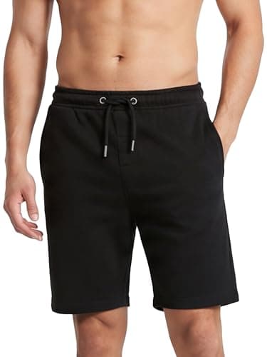 Image of Love My Fashions Men's Shorts tarley Fleece Jogging Sweat Shorts with Pockets Jogger Shorts Men Drawstring Comfy Jersey Shorts for Men UK Black