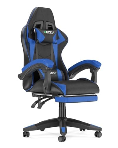 Image of Racingreat Ergonomic Gaming Chair with Adjustable Height, Reclining Feature, Headrest, and Lumbar Support for Adults (With Footrest, Blue)