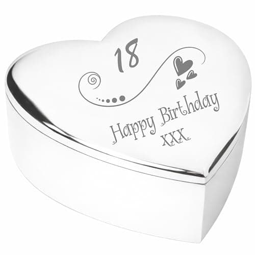 Image of Chris Bag Of Goodies 18th 18 Eighteenth Birthday Gift Silver Finish Heart Shaped Engraved Trinket Box Keepsake Present Idea for Her Girls Sister Daughter Women Friend