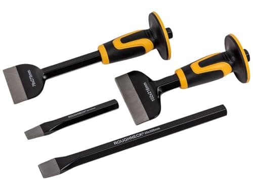 Image of Roughneck ROU31994 Bolster & Chisel Set - 4 Piece Including: Brick Bolster 102x216mm(4x8½in) Electrician’s Bolster 76x279mm(3x11in) x2 Cold Chisels 16x152mm (⅝x6in) /25x305mm(1x12in)