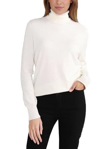 Image of Woolen Bloom Women's Turtle Neck Jumpers Polo Neck Ladies Jumper High Neck Tops Pullover Knitwear Sweater Ivory White