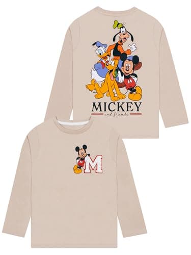 Image of Disney Tshirt, Mickey Mouse Long Sleeve T Shirt, Boys Long Sleeve T-Shirts, 5-6 Years Beige