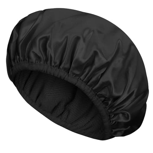 Image of Gjinxi Shower Cap, Terry Lined Hair Bonnet Triple Layer Waterproof Adjustable Shower Caps for Women Thick Hair (Black)