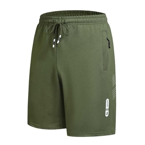 Image of FizzPop Mens Shorts UK Gym Sports Running Shorts with Zip Pockets Casual Summer Cotton Tennis Jogger Elasticated Waist Green 2XL