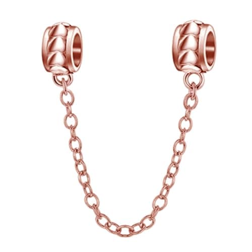 Image of Heart Chain 925 Sterling Silver Clasp Safety Clip Stopper Spacer Charm for Pandora Charms Bracelet - Anniversary Birthday (Rose Gold)