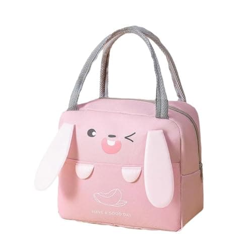 Image of WUWYOUWL Lunch Bag,Cute Carton Insulated Lunch Box,Reusable Lunch Cooler Bags,Waterproof Lunchbag, Foldable Lunch Bag for Women, Men, Kids and Students Travel Picnic School (Pink Ears Beer)