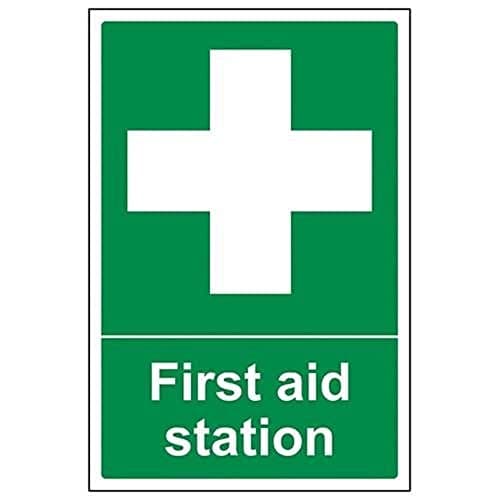 Image of V Safety First Aid Station Sign - 200mm x 300mm - 1mm Rigid Plastic